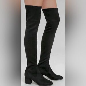 Isaac Mizrahi Black Over the Knee Boots Faux Suede Lined 2.5” Block Heel Sz. 7.5